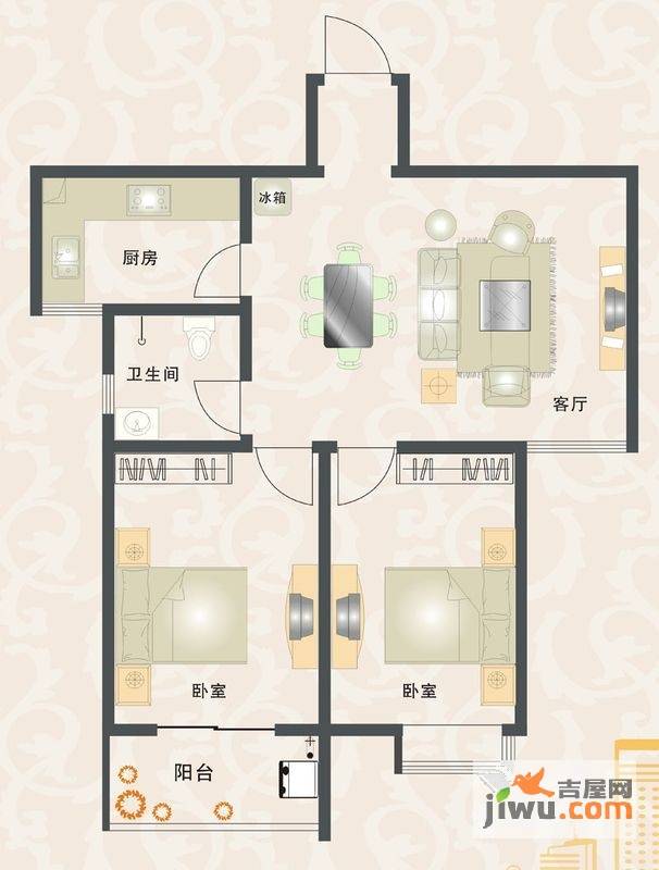 卧龙福锦阁2室1厅1卫户型图