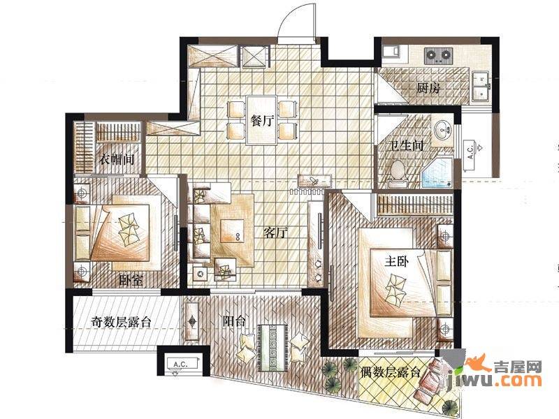 三洋阳光海岸2室2厅2卫138.7㎡户型图