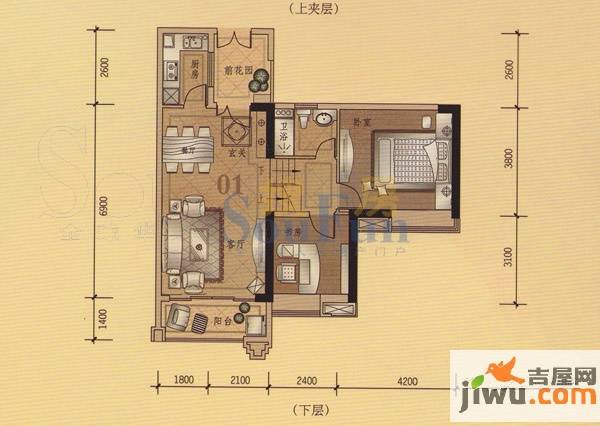 元邦明月星辉4室2厅2卫96㎡户型图