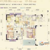 翰林二期8090HOUSE3室2厅2卫85.4㎡户型图