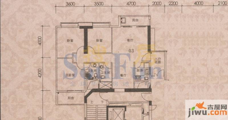 御东和府3室2厅2卫129.6㎡户型图