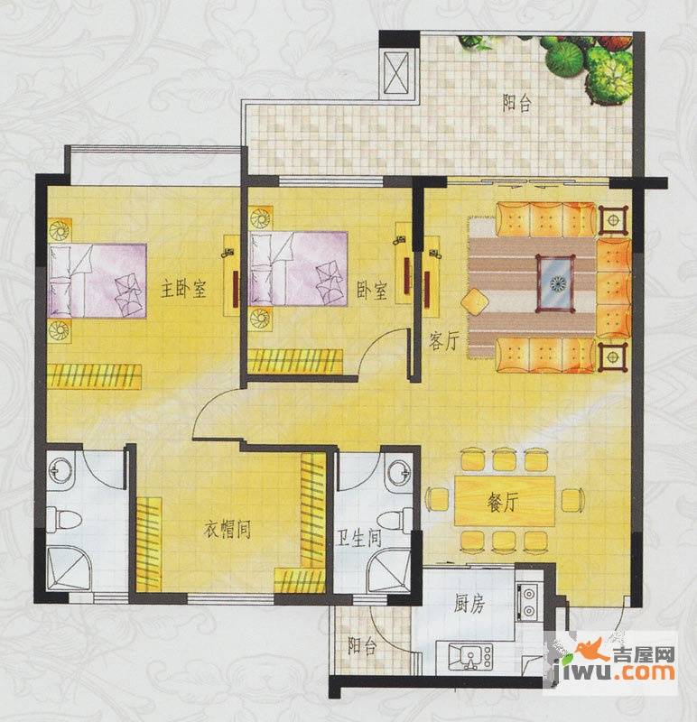 新天美地花园2室2厅2卫93.6㎡户型图