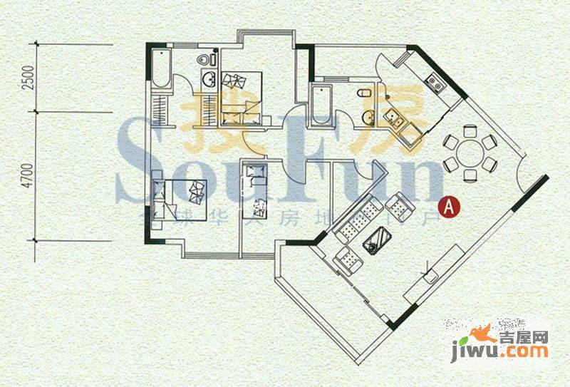 宏润巴塞阳光3室2厅2卫125.3㎡户型图