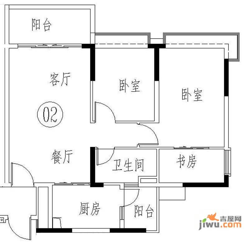 恒大山水城2室2厅1卫90㎡户型图