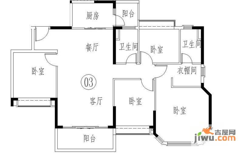 恒大山水城4室2厅2卫142.4㎡户型图