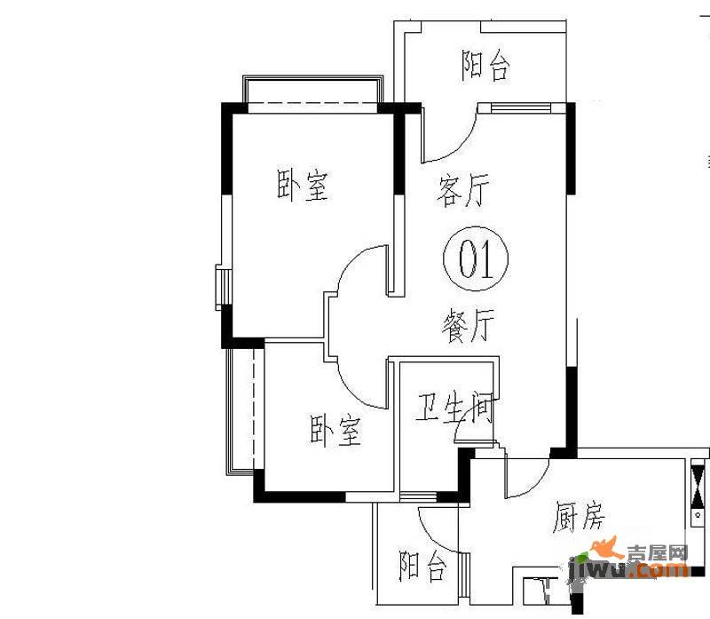 恒大山水城2室2厅1卫69.8㎡户型图