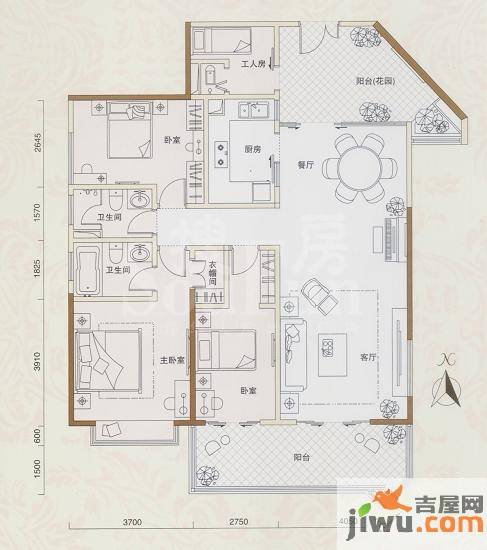 东湖肯辛顿4室2厅3卫140.7㎡户型图