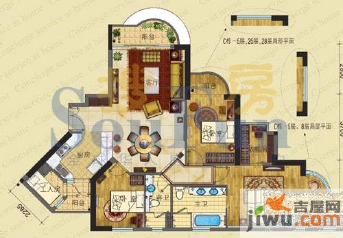 嘉裕君玥公馆4室2厅2卫128.1㎡户型图