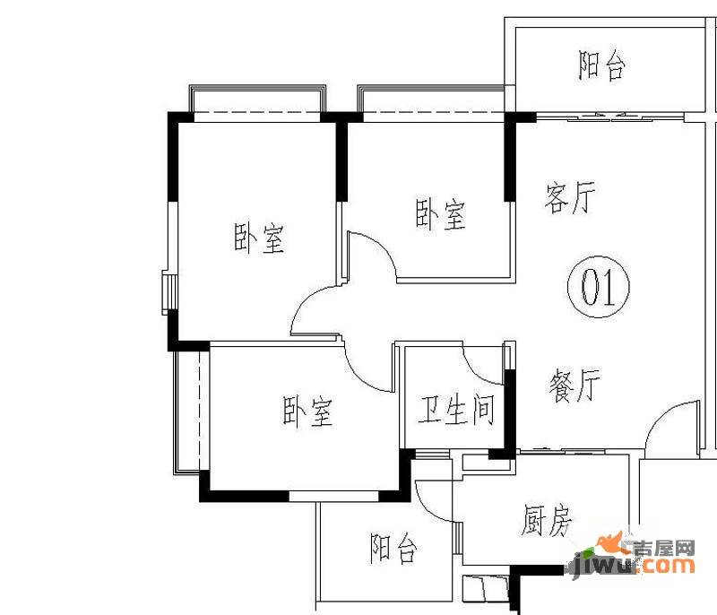 恒大山水城3室2厅1卫95.1㎡户型图