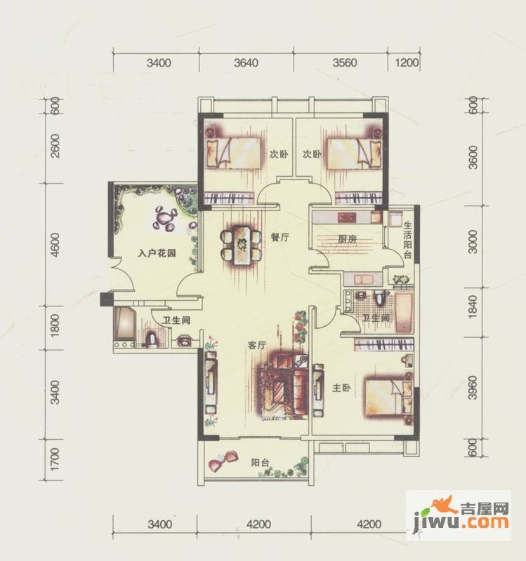 奥园海景城3室2厅2卫135㎡户型图