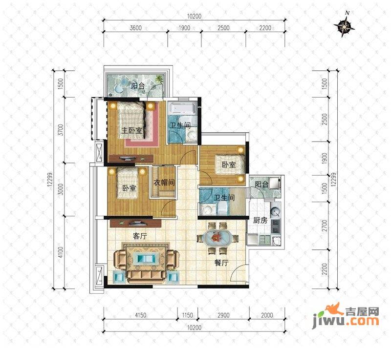 君汇上品3室2厅2卫105㎡户型图