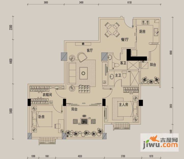 荟锦2室2厅2卫123㎡户型图