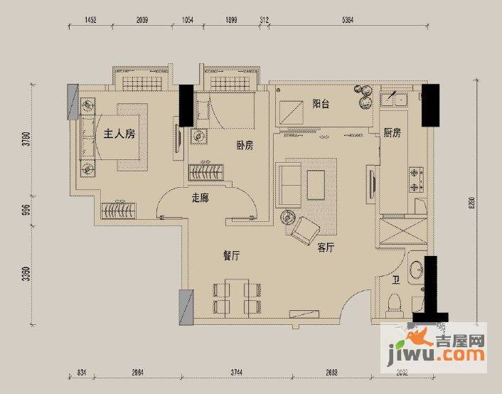 荟锦2室2厅1卫70㎡户型图