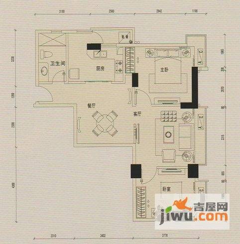 荟锦2室2厅1卫84㎡户型图