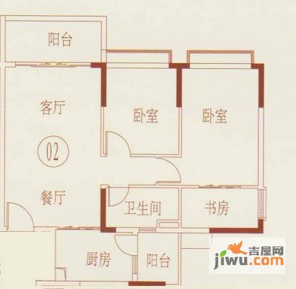 恒大山水城2室2厅1卫89.9㎡户型图