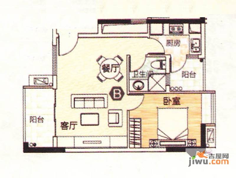 西湾阳光1室2厅0卫61.7㎡户型图