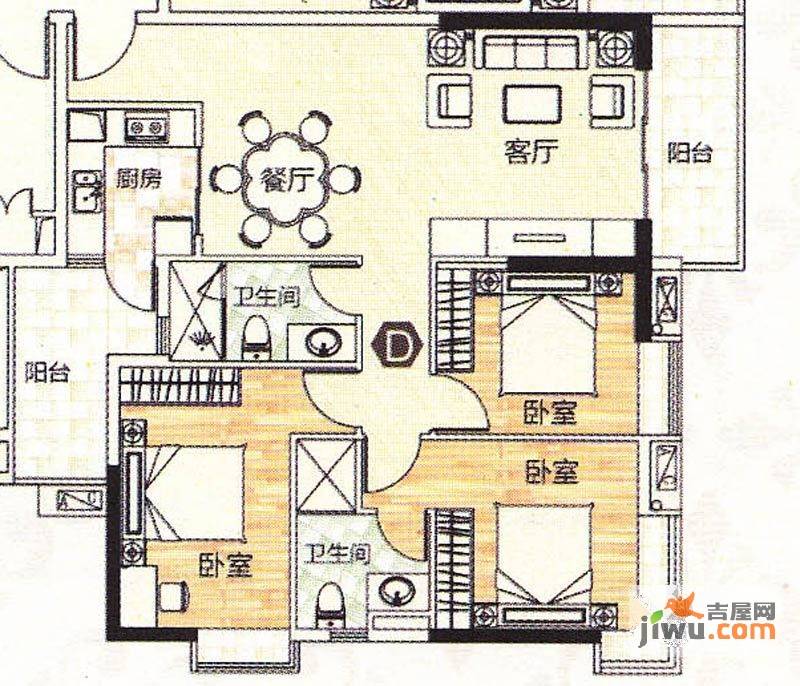 西湾阳光3室2厅2卫122.3㎡户型图