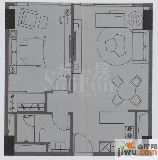 万菱君临国际公寓1室2厅1卫89.5㎡户型图