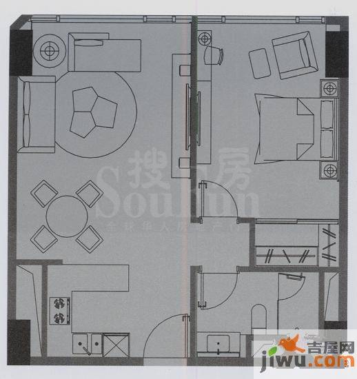 万菱君临国际公寓1室2厅1卫89.5㎡户型图