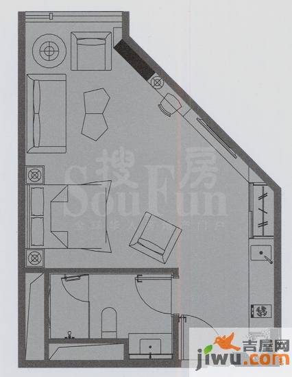 万菱君临国际公寓1室1厅1卫58.8㎡户型图