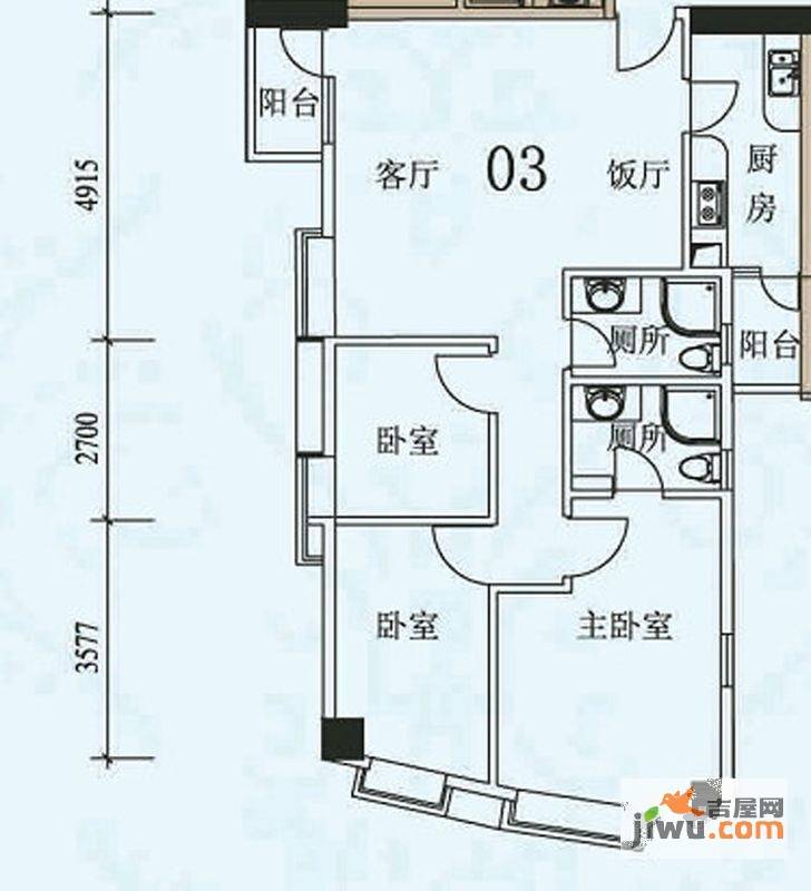 荔景华庭3室2厅2卫96.1㎡户型图