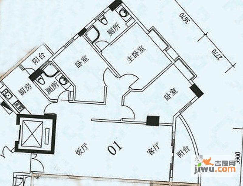 荔景华庭3室2厅2卫123.3㎡户型图