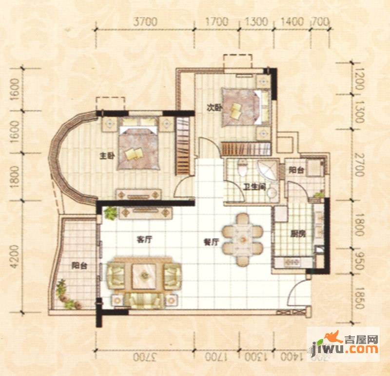 颐景华苑2室2厅1卫88㎡户型图