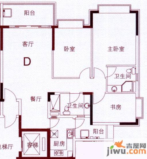 恒大山水城3室2厅2卫116.7㎡户型图