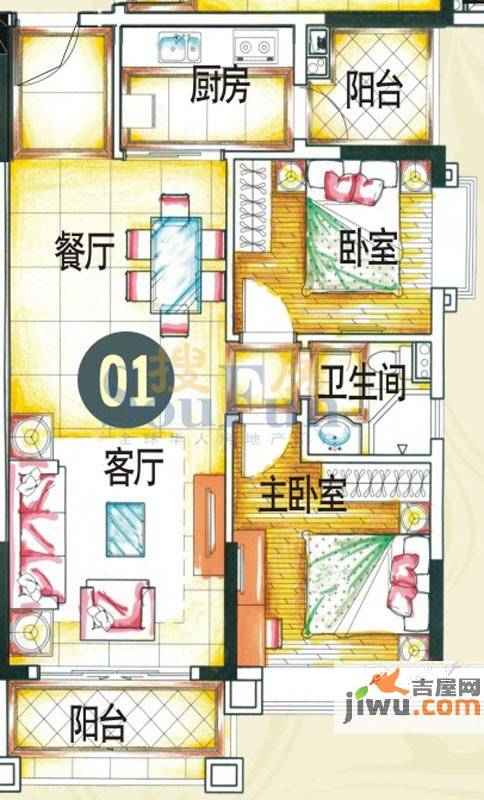 锦绣新天地2室2厅1卫79.9㎡户型图