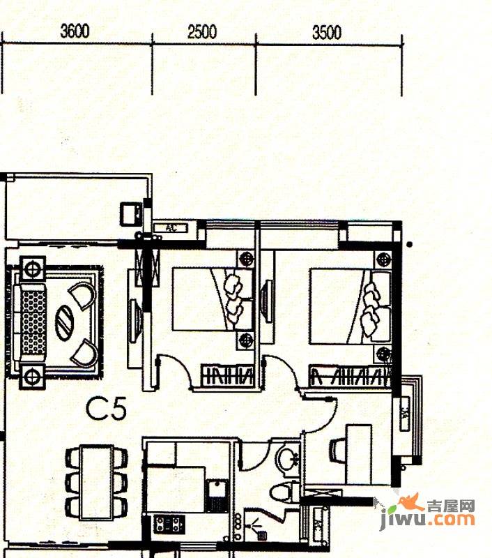 君华香柏广场3室2厅1卫92.9㎡户型图