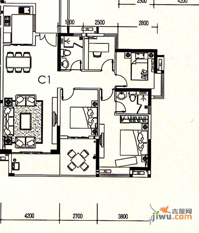 君华香柏广场4室2厅2卫135.6㎡户型图