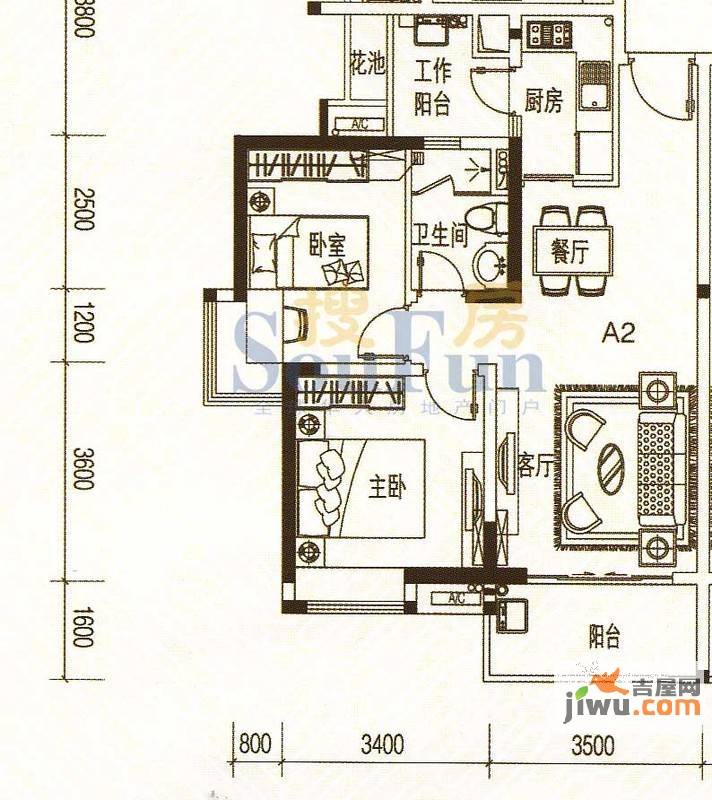 君华香柏广场2室2厅1卫78.1㎡户型图