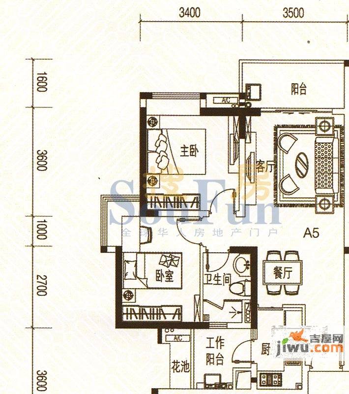 君华香柏广场2室2厅1卫78.1㎡户型图