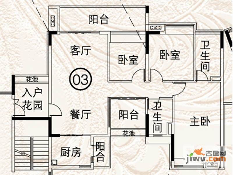 越秀逸泉韵翠3室2厅2卫126.9㎡户型图