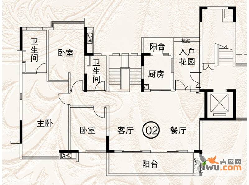 越秀逸泉韵翠3室2厅2卫134㎡户型图