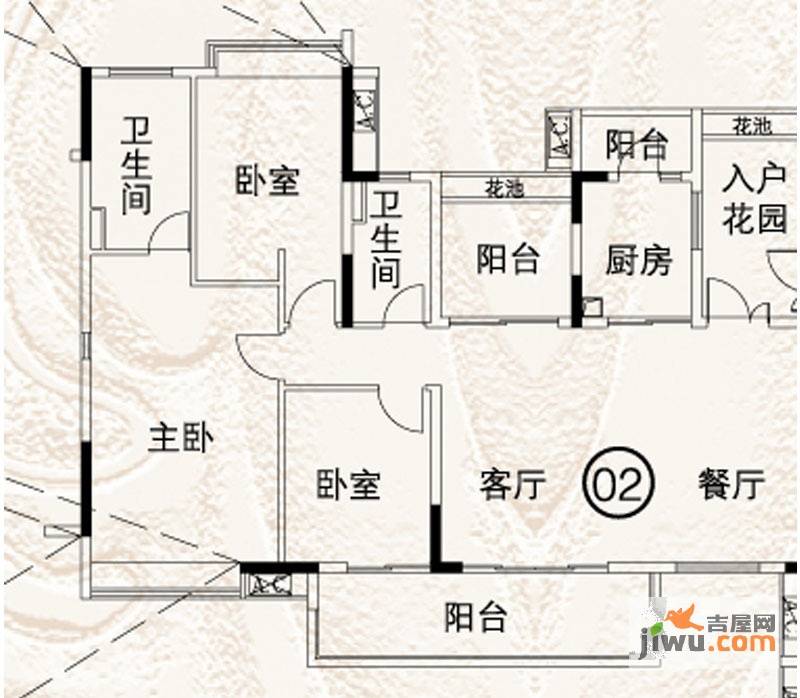 越秀逸泉韵翠3室2厅2卫134.7㎡户型图