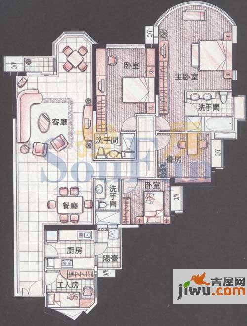 珠江帝景苑5室2厅3卫202㎡户型图