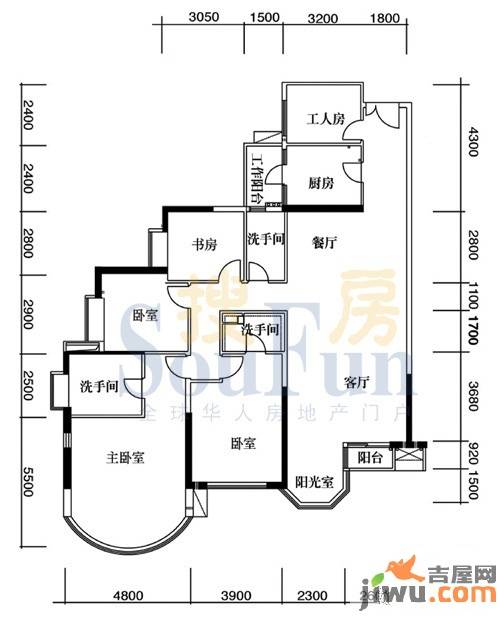 珠江帝景苑5室2厅3卫201㎡户型图