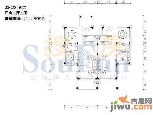 恒大山水城4室3厅3卫216.9㎡户型图