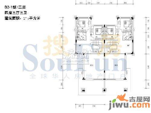 恒大山水城4室3厅3卫215㎡户型图