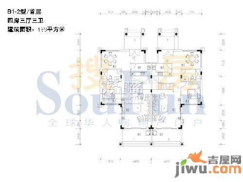 恒大山水城4室3厅3卫186㎡户型图