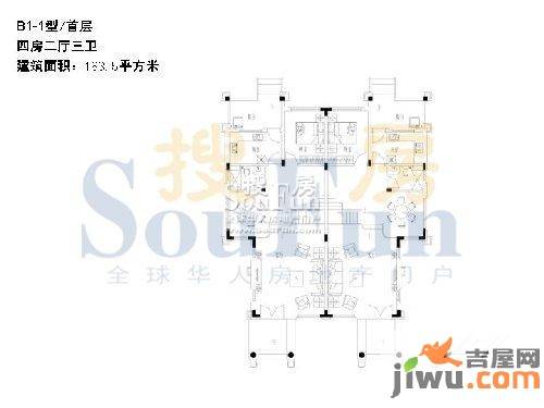 恒大山水城4室2厅3卫183.5㎡户型图