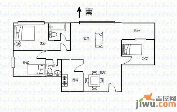 骏景花园3室2厅2卫105㎡户型图