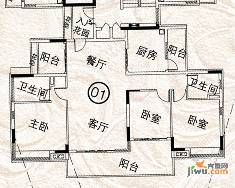 越秀逸泉韵翠3室2厅2卫140.1㎡户型图