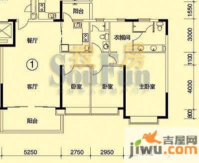 恒大绿洲3室2厅2卫144.9㎡户型图