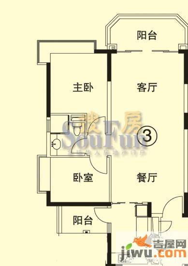 恒大绿洲2室2厅1卫85.8㎡户型图