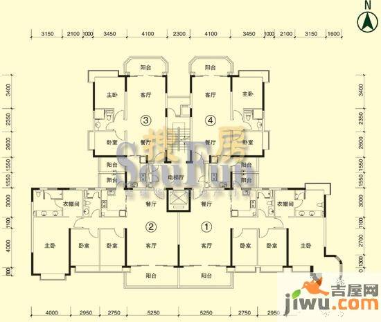 恒大绿洲3室2厅2卫144㎡户型图