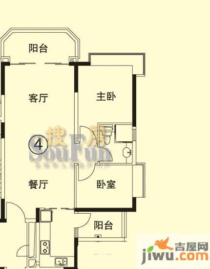 恒大绿洲2室2厅1卫85.8㎡户型图