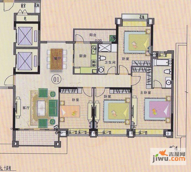 元邦明月金岸4室2厅2卫159.6㎡户型图