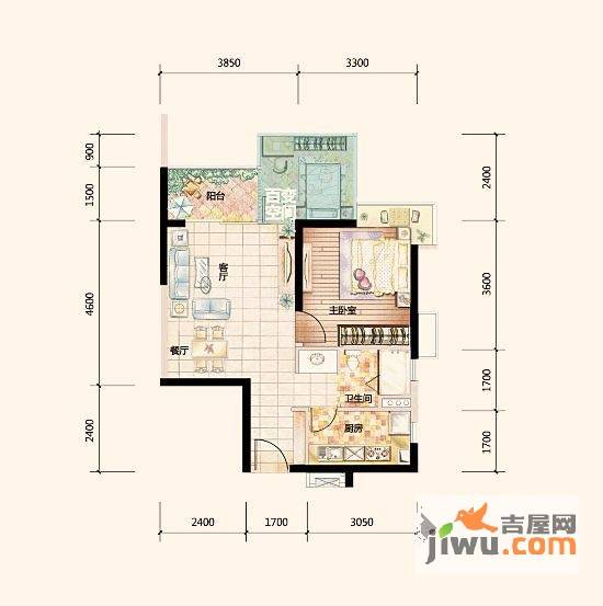 增城时代倾城1室2厅1卫59㎡户型图